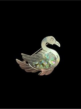 Alpaca Mexico Silver Abalone Inlay Bird Brooch